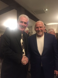 The "Guest Coordinator" and frequent "Clean And Sober" Co-host Jim Pietrowski along with Flyer's Goalie Bernie Parent.